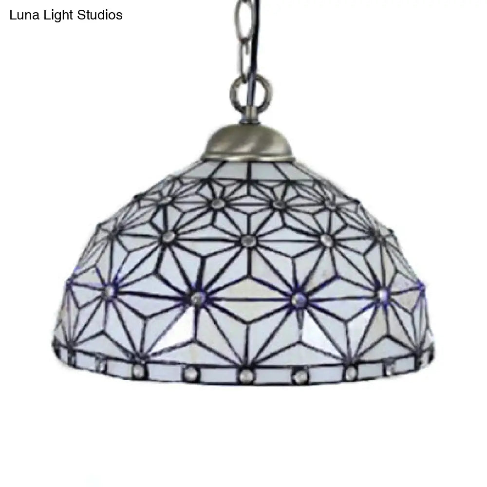 White Tiffany Glass Dome Ceiling Pendant Light - Handcrafted For Kitchen