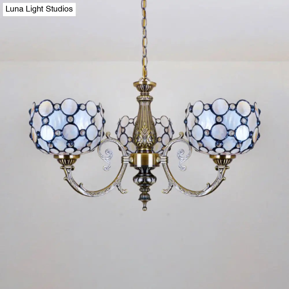 Tiffany Style Stained Glass Bowl Chandelier - 3 Lights White Ideal For Living Room