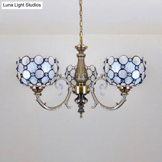 Tiffany Style Stained Glass Bowl Chandelier - 3 Lights White Ideal For Living Room