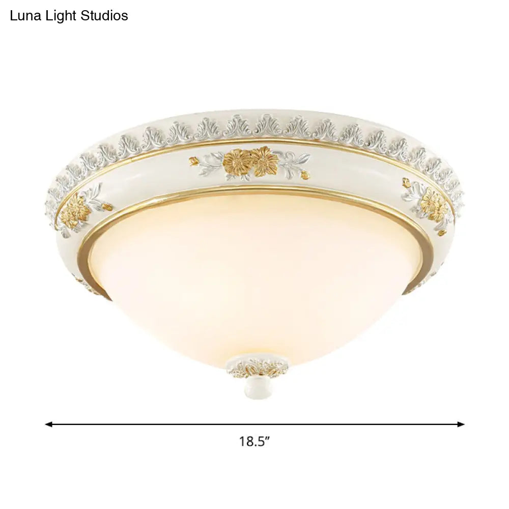 White Traditional Milk Glass Dome Ceiling Flushmount Lighting For Bedroom - 2/3 Heads 13/14.5/18.5