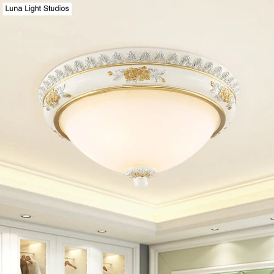 White Traditional Milk Glass Dome Ceiling Flushmount Lighting For Bedroom - 2/3 Heads 13/14.5/18.5