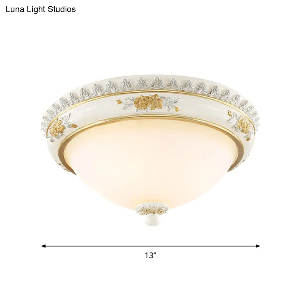 White Traditional Milk Glass Dome Ceiling Flushmount Lighting For Bedroom - 2/3 Heads 13/14.5/18.5