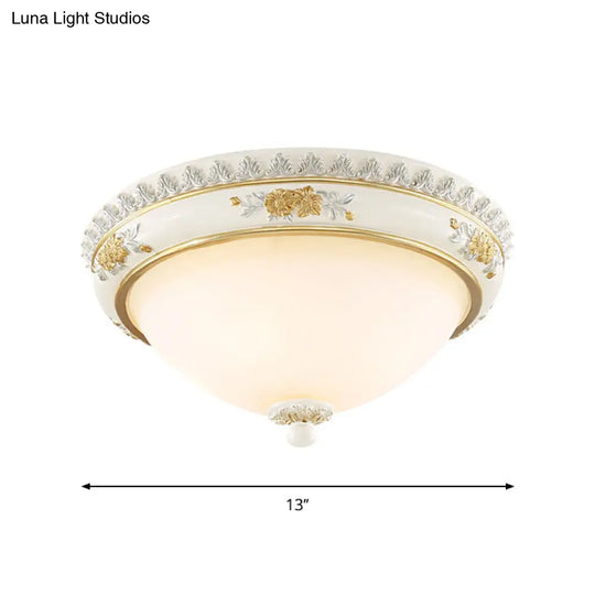 White Traditional Milk Glass Dome Ceiling Flushmount Lighting For Bedroom - 2/3 Heads 13/14.5/18.5