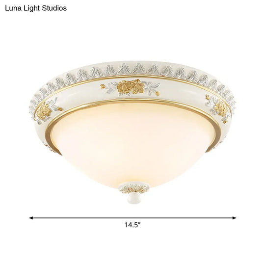 White Traditional Milk Glass Dome Ceiling Flushmount Lighting For Bedroom - 2/3 Heads