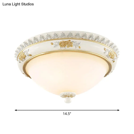 White Traditional Milk Glass Dome Ceiling Flushmount Lighting For Bedroom - 2/3 Heads 13/14.5/18.5