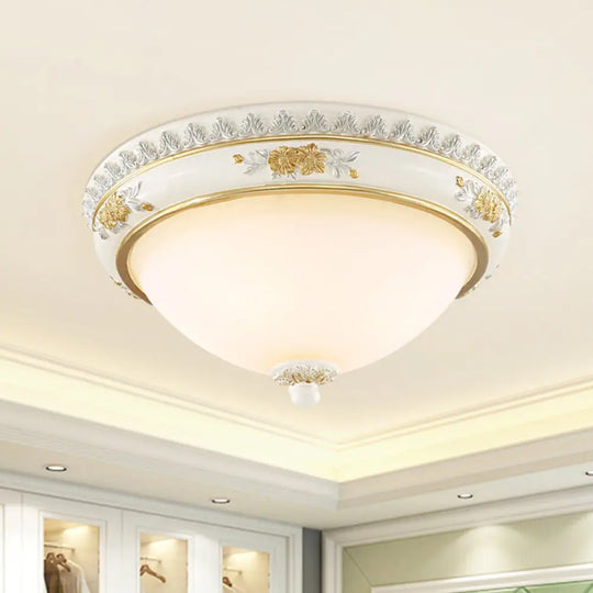 White Traditional Milk Glass Dome Ceiling Flushmount Lighting For Bedroom - 2/3 Heads