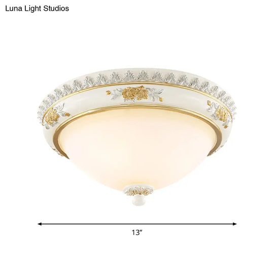 White Traditional Milk Glass Dome Ceiling Flushmount Lighting For Bedroom - 2/3 Heads