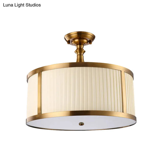 White Traditional Semi Flush Ceiling Light With 5 Drum Style Lights For Living Room