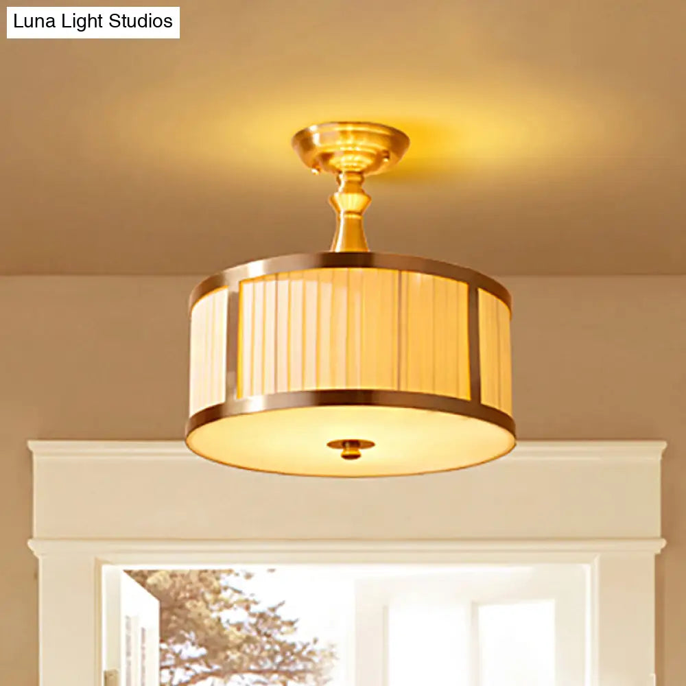 White Traditional Semi Flush Ceiling Light With 5 Drum Style Lights For Living Room