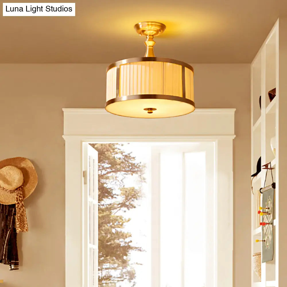 White Traditional Semi Flush Ceiling Light With 5 Drum Style Lights For Living Room