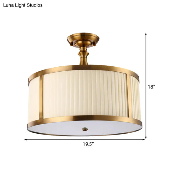 White Traditional Semi Flush Ceiling Light With 5 Drum Style Lights For Living Room