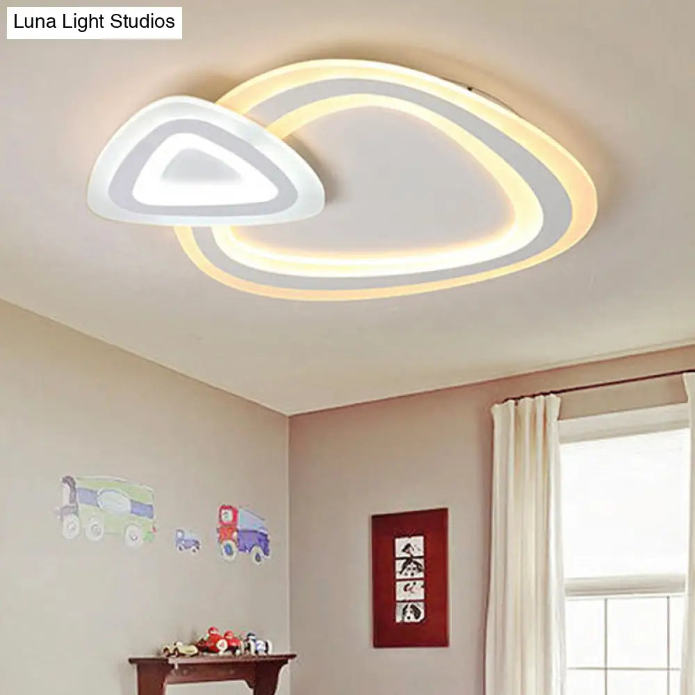 White Triangular Flush Mount Ceiling Light For Kindergarten With Acrylic Fixture