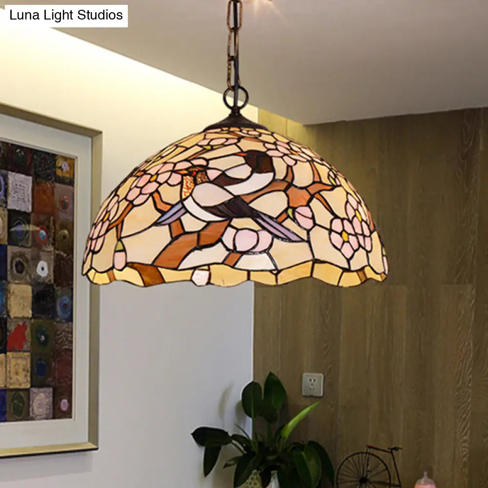 White Tropical Bird Pendant – Victorian Stained Art Glass Ceiling Lamp
