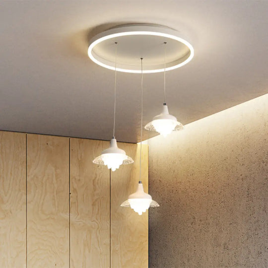 White Urn Multi-Pendant Led Ceiling Fixture Modernistic Design 3 Lights White/Warm Light /