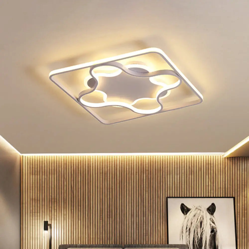 White/Warm Led Bedroom Flush Light: Minimalist Square & Petal Aluminum Ceiling Lamp 18’/21.5’