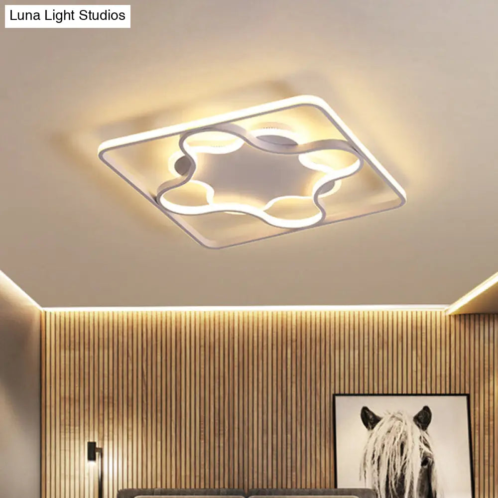 White/Warm Led Bedroom Flush Light: Minimalist Square & Petal Aluminum Ceiling Lamp 18/21.5 Wide