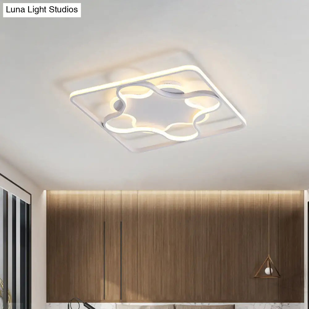 White/Warm Led Bedroom Flush Light: Minimalist Square & Petal Aluminum Ceiling Lamp 18/21.5 Wide