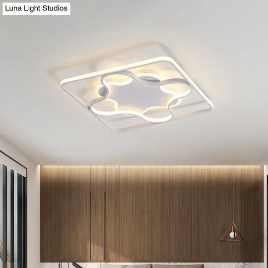 White/Warm Led Bedroom Flush Light: Minimalist Square & Petal Aluminum Ceiling Lamp 18/21.5 Wide