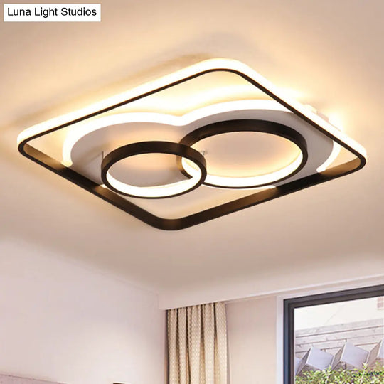 White/Warm Led Square Flush Ceiling Light In 19.5/23.5 Wide Ideal For Living Rooms Black / 19.5 Warm