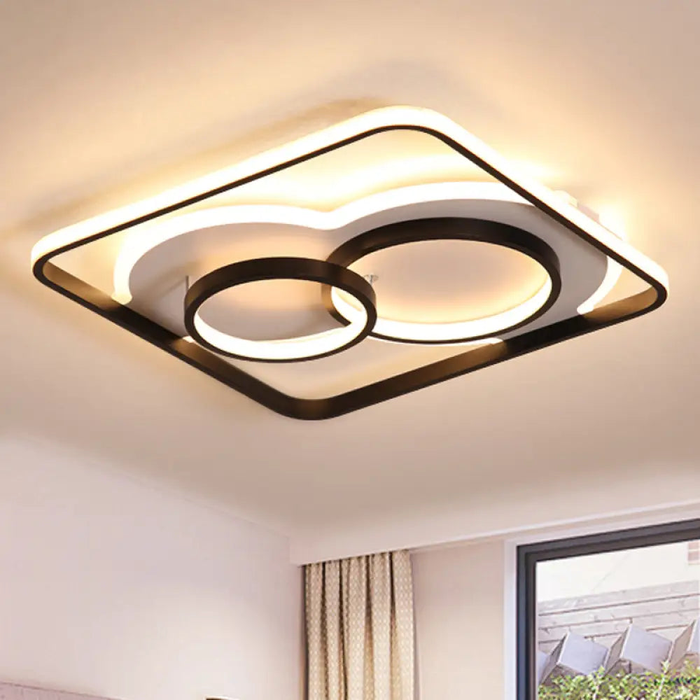 White/Warm Led Square Flush Ceiling Light In 19.5’/23.5’ Wide Ideal For Living Rooms Black /