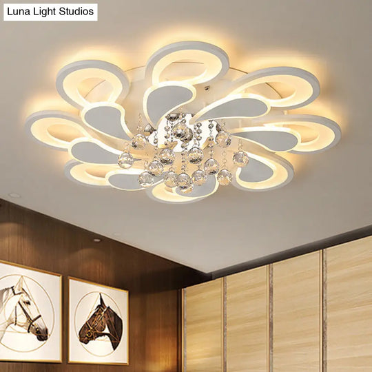 White Windmill Flush Lamp Led Acrylic Ceiling Fixture With Crystal Drop - 27/31.5 Modernist Design