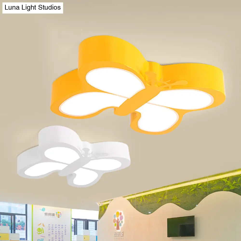 White/Yellow Butterfly Led Ceiling Flush Mount For Kindergarten