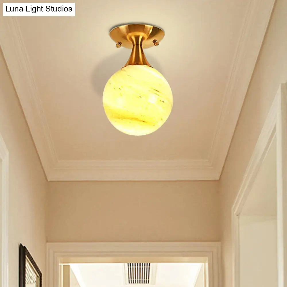 White-Yellow/Gray-Blue/Smoke Gray Glass Orb Shade Semi Mount Lighting - Nordic Style 1 Bulb Ceiling