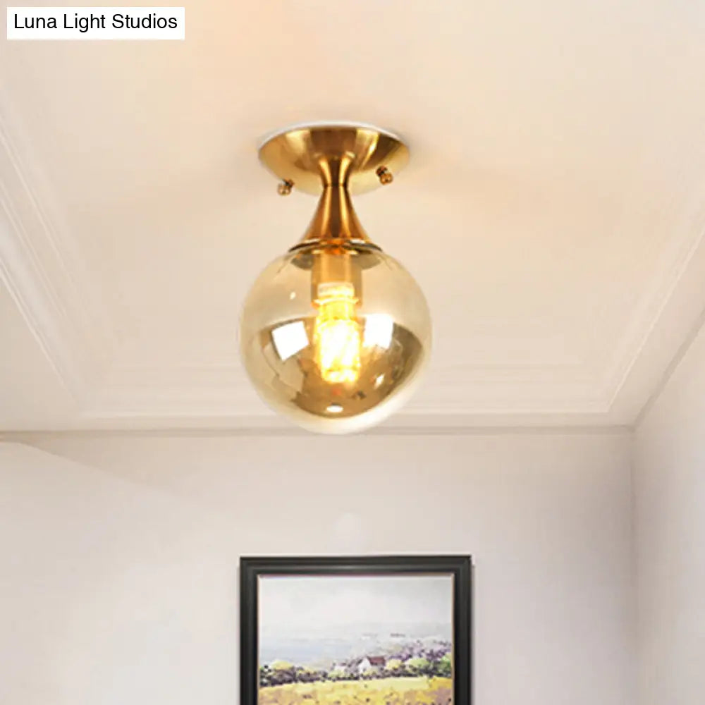White-Yellow/Gray-Blue/Smoke Gray Glass Orb Shade Semi Mount Lighting - Nordic Style 1 Bulb Ceiling