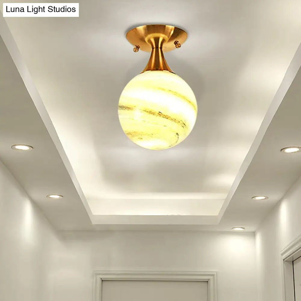 White-Yellow/Gray-Blue/Smoke Gray Glass Orb Shade Semi Mount Lighting - Nordic Style 1 Bulb Ceiling