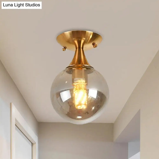 White-Yellow/Gray-Blue/Smoke Gray Glass Orb Shade Semi Mount Lighting - Nordic Style 1 Bulb Ceiling