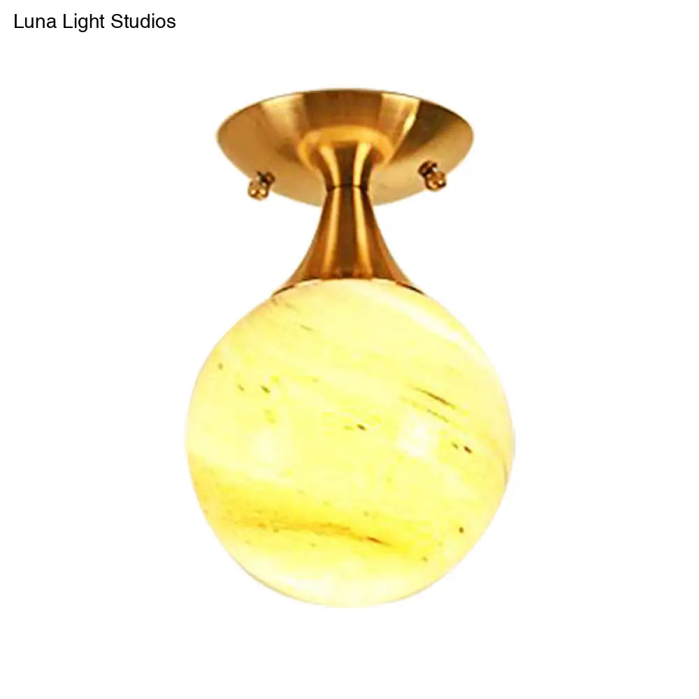 White - Yellow/Gray - Blue/Smoke Gray Glass Orb Shade Semi Mount Lighting - Nordic Style 1 Bulb