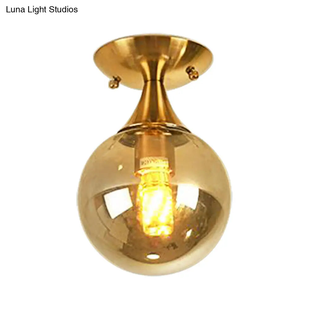 White-Yellow/Gray-Blue/Smoke Gray Glass Orb Shade Semi Mount Lighting - Nordic Style 1 Bulb Ceiling