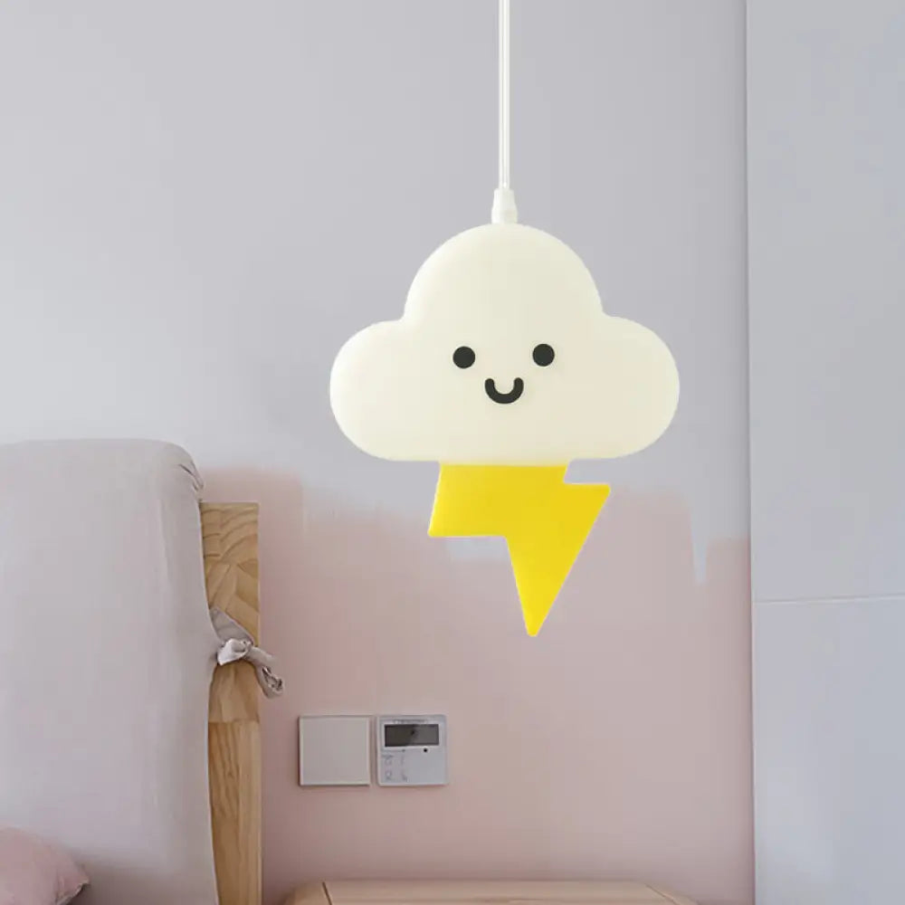 White-Yellow Nordic Cloud Led Pendant Lamp For Kids Bedroom White