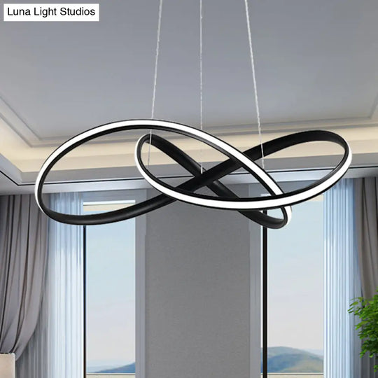 Wide Black/White/Brown Bent Ceiling Light Fixture With Led Acrylic Chandelier Pendant In Warm/White