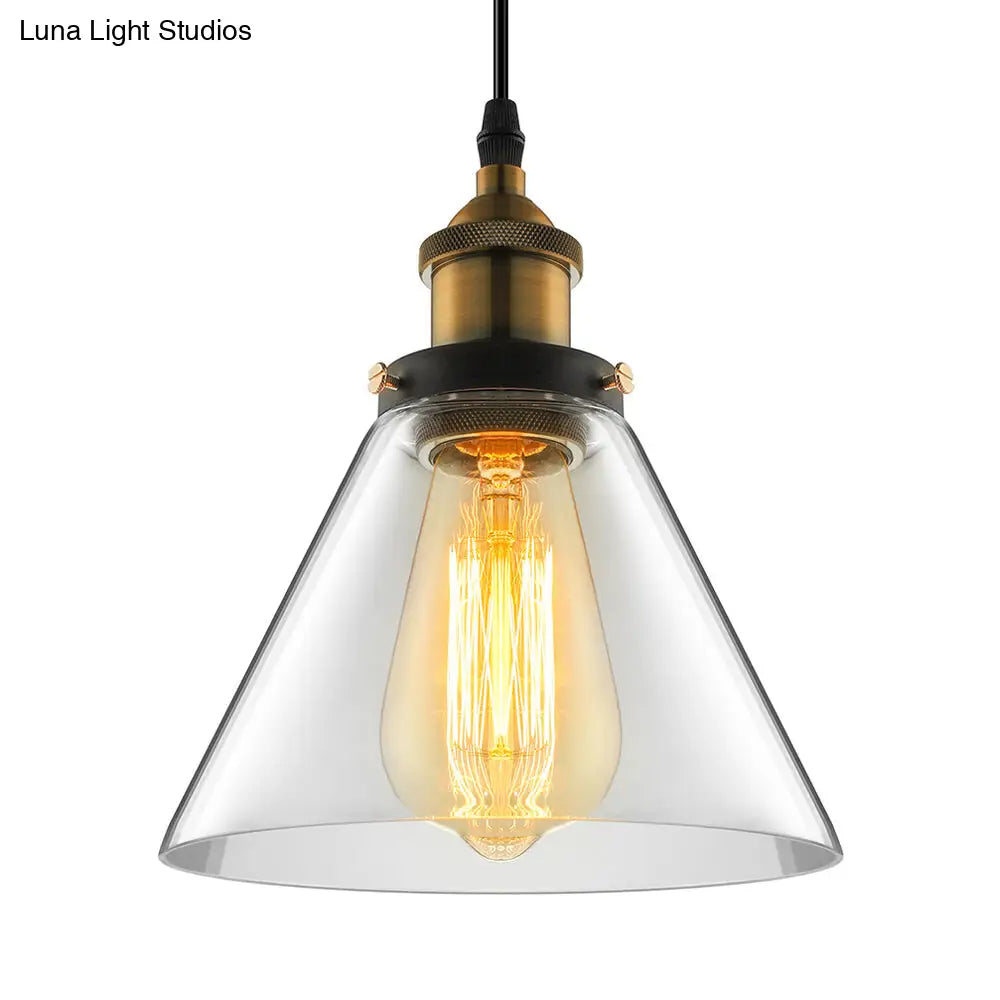 Industrial Cone Pendant Light In Bronze With Grey/Brown/Clear Glass - 1 5.5/7 Wide Clear / 7