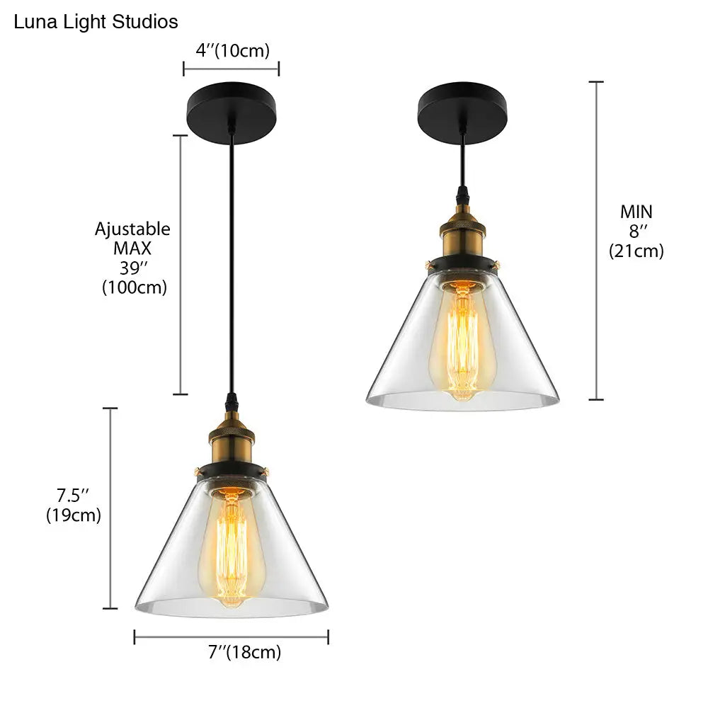 Industrial Cone Pendant Light In Bronze With Grey/Brown/Clear Glass - 1 5.5/7 Wide