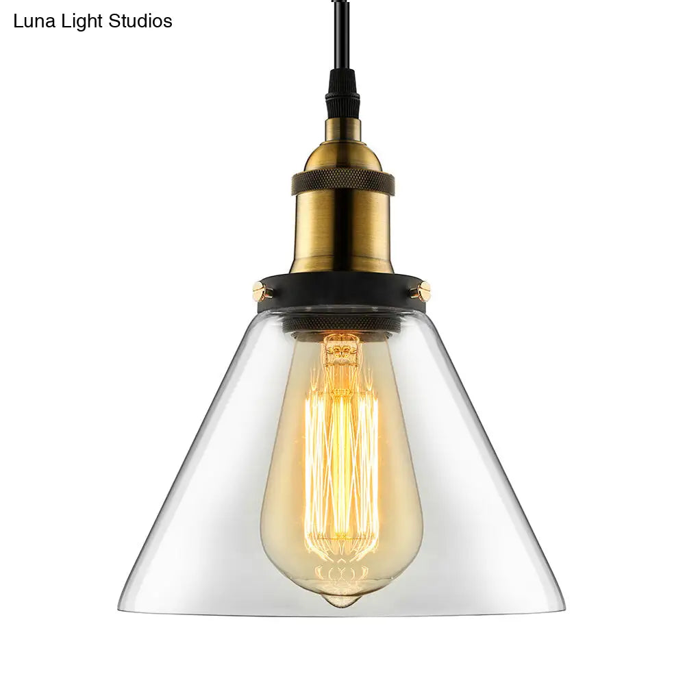 Industrial Cone Pendant Light In Bronze With Grey/Brown/Clear Glass - 1 5.5/7 Wide