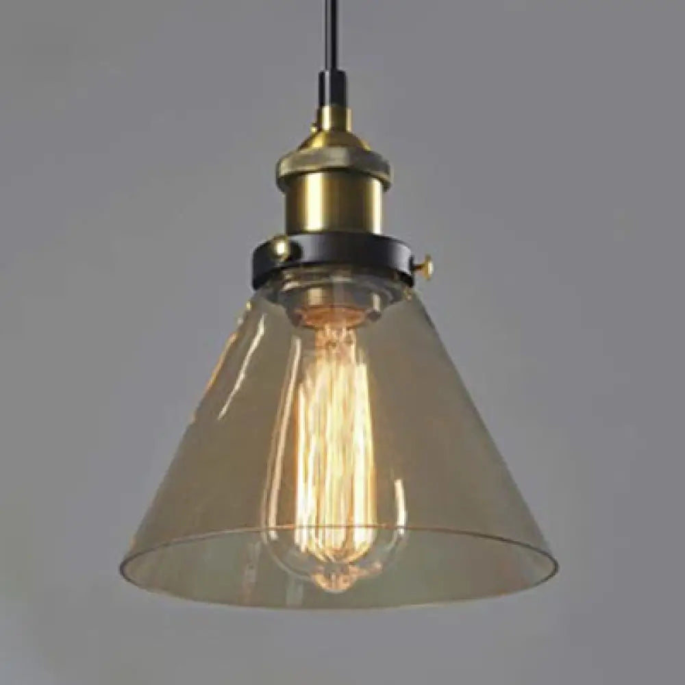 Wide Cone Pendant Light - Industrial Grey/Brown/Clear Glass Hang Lamp 5.5’/7’ Bronze Brown / 7’