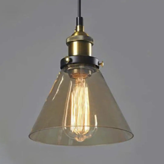 Wide Cone Pendant Light - Industrial Grey/Brown/Clear Glass Hang Lamp 5.5’/7’ Bronze Brown / 7’