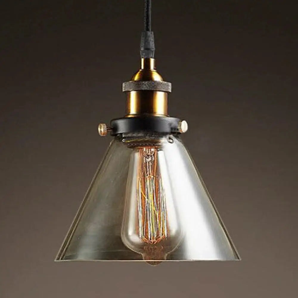 Wide Cone Pendant Light - Industrial Grey/Brown/Clear Glass Hang Lamp 5.5’/7’ Bronze Grey / 7’