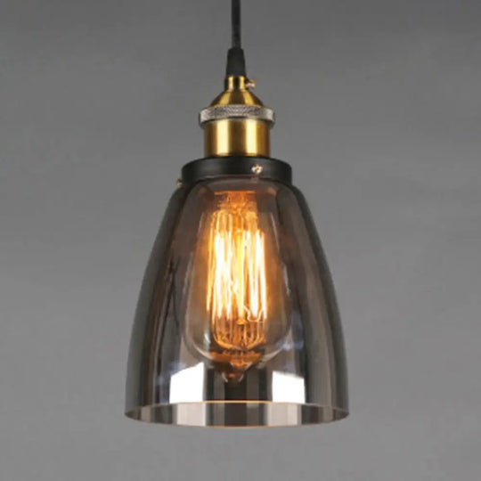 Wide Cone Pendant Light - Industrial Grey/Brown/Clear Glass Hang Lamp 5.5’/7’ Bronze Grey / 5.5’