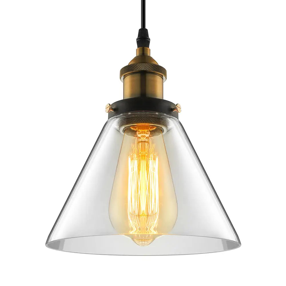 Wide Cone Pendant Light - Industrial Grey/Brown/Clear Glass Hang Lamp 5.5’/7’ Bronze Clear / 7’