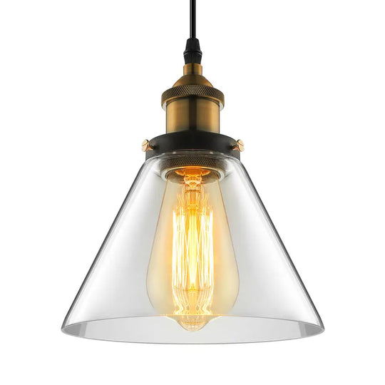 Wide Cone Pendant Light - Industrial Grey/Brown/Clear Glass Hang Lamp 5.5’/7’ Bronze Clear / 7’