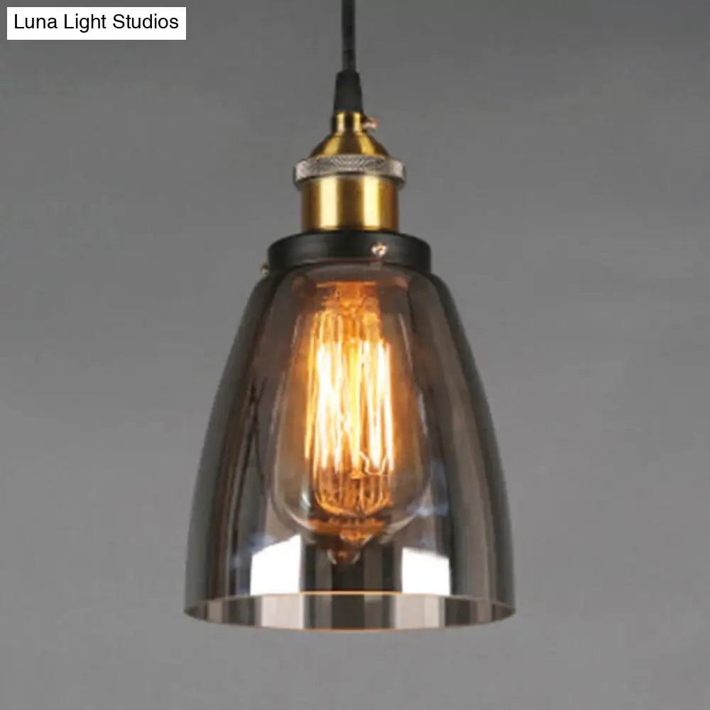 Industrial Cone Pendant Light In Bronze With Grey/Brown/Clear Glass - 1 5.5/7 Wide Grey / 5.5