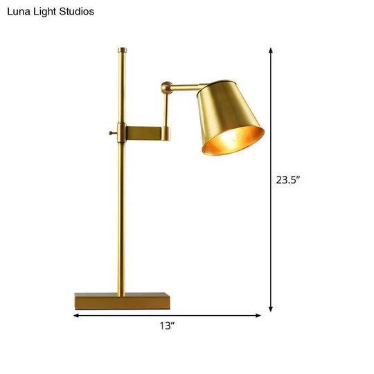 Wide Flare Metal Table Lamp With Swing Arm - Modern Brass Nightstand Light