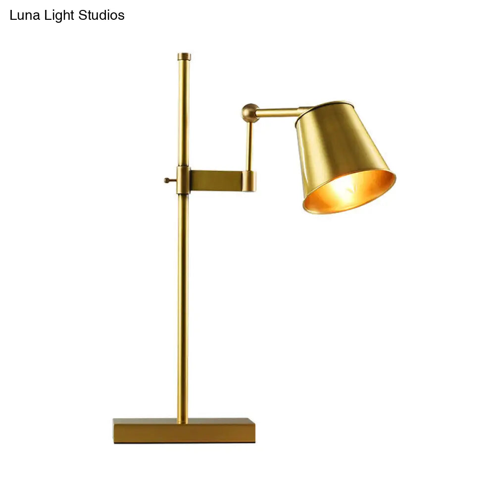 Wide Flare Metal Table Lamp With Swing Arm - Modern Brass Nightstand Light