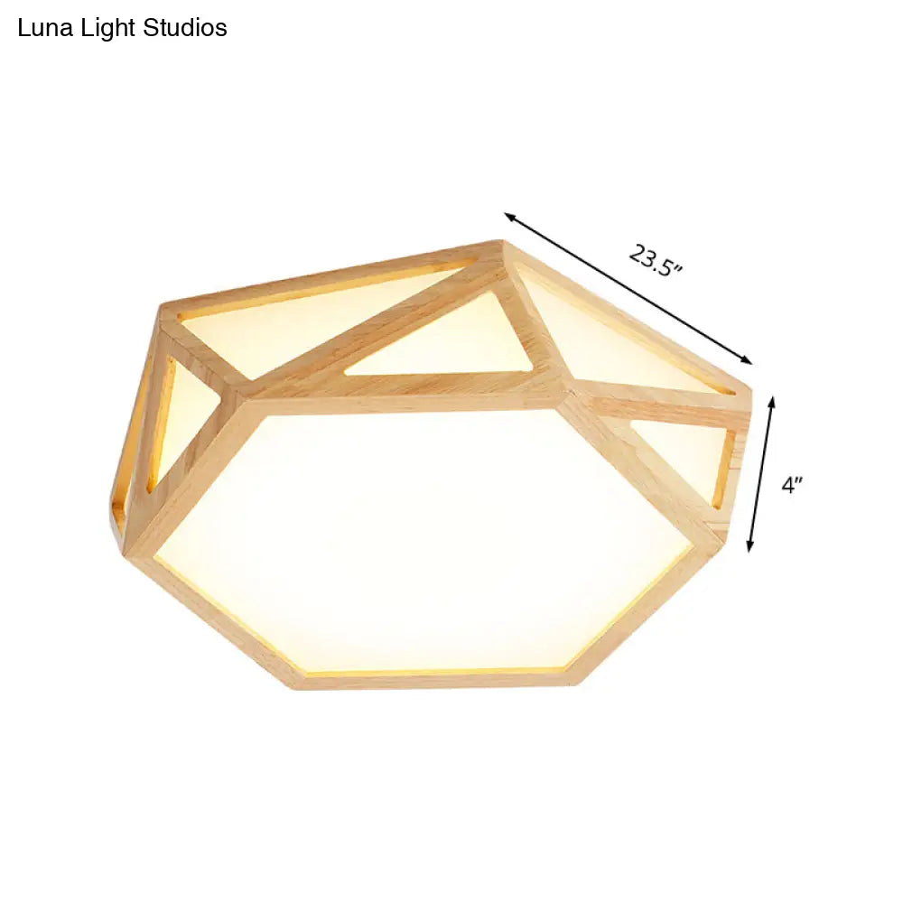 Wide Geometric Flush Mount Nordic Wood Led Lamp - 16’/19.5’/23.5’ Beige Design For Living Room