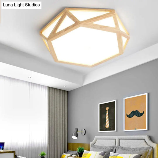 Wide Geometric Flush Mount Nordic Wood Led Lamp - 16’/19.5’/23.5’ Beige Design For Living Room