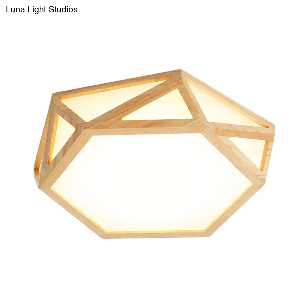 Wide Geometric Flush Mount Nordic Wood Led Lamp - 16/19.5/23.5 Beige Design For Living Room