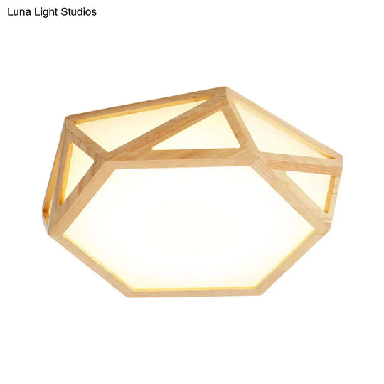 Wide Geometric Flush Mount Nordic Wood Led Lamp - 16/19.5/23.5 Beige Design For Living Room